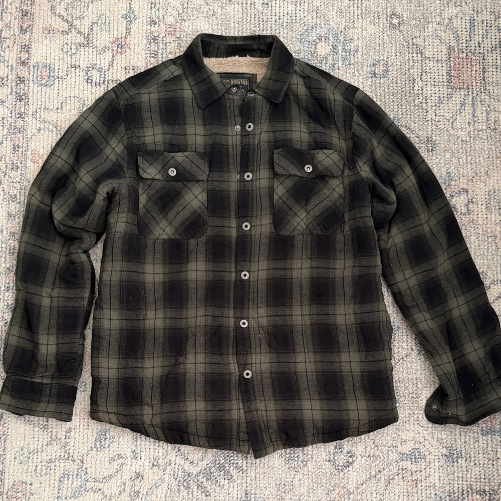Grizzly Mountain Black and Green Plaid Shirt with Sherpa Lining